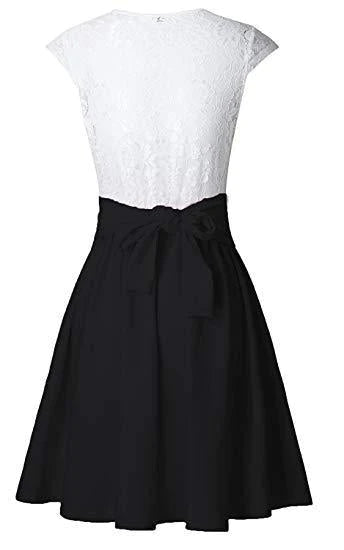 Simple A Line Lace White and Black Homecoming Dresses with Satin Above Knee Cocktail Dress