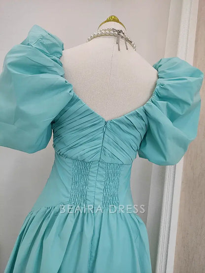 Beaira Simple A Line V Neckline Blue Satin Homecoming Dresses Birthday Outfits With Ruffles