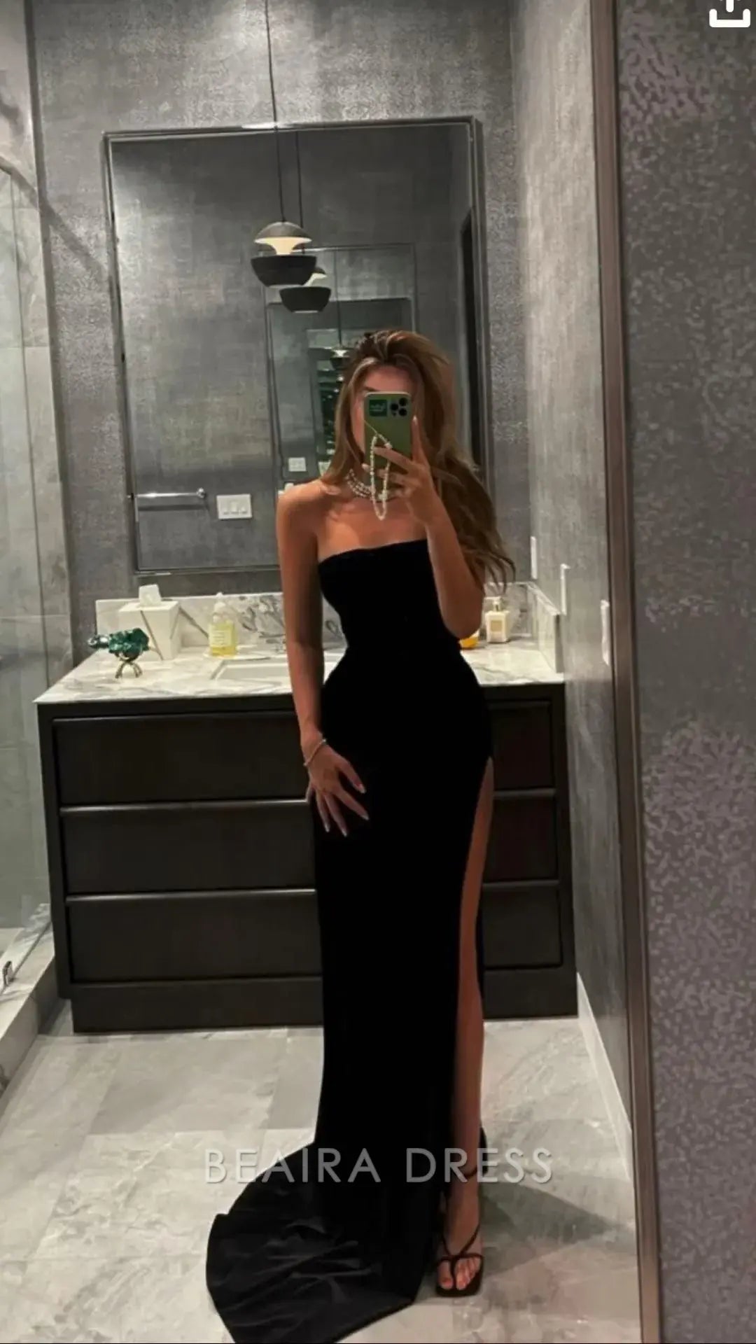 Beaira Elegant Simple Black Prom Dress With High Split Strapless Sexy Prom Dresses formal wear dresses