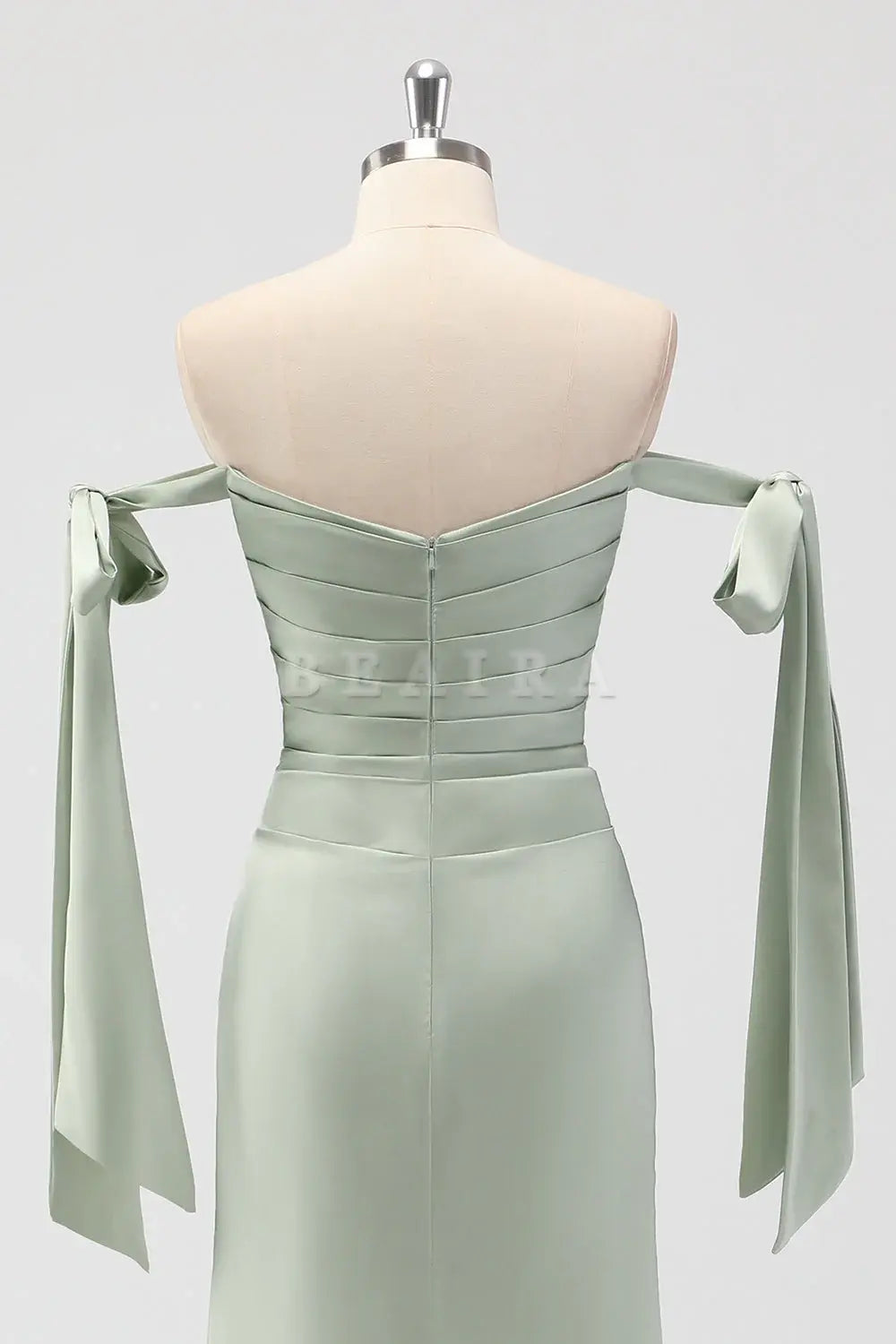 Beaira Simple Sage Green Mermaid Off The Shoulder Ruched Long Bridesmaid Dress with Slit New Arrivals