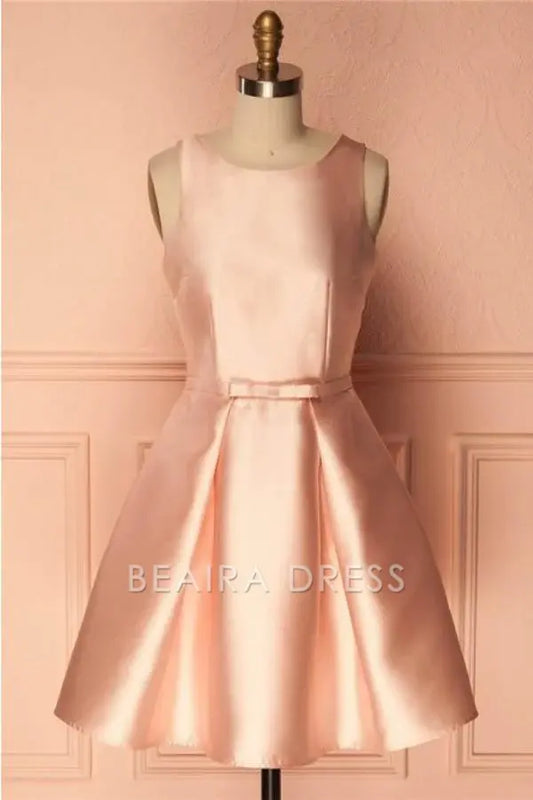 Beaira Simple Satin Short Prom Dress Homecoming Dresses with BowKnot formal wear dresses