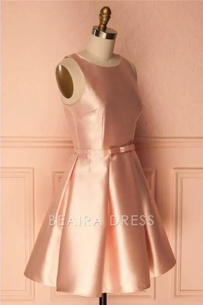 Beaira Simple Satin Short Prom Dress Homecoming Dresses with BowKnot formal wear dresses