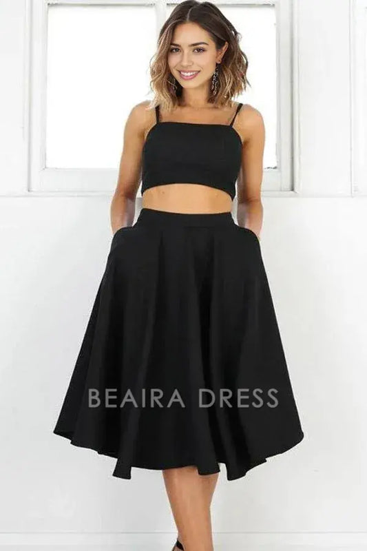 Beaira Simple Two Pieces Black Short Prom Dresses Homecoming Dresses formal wear dresses