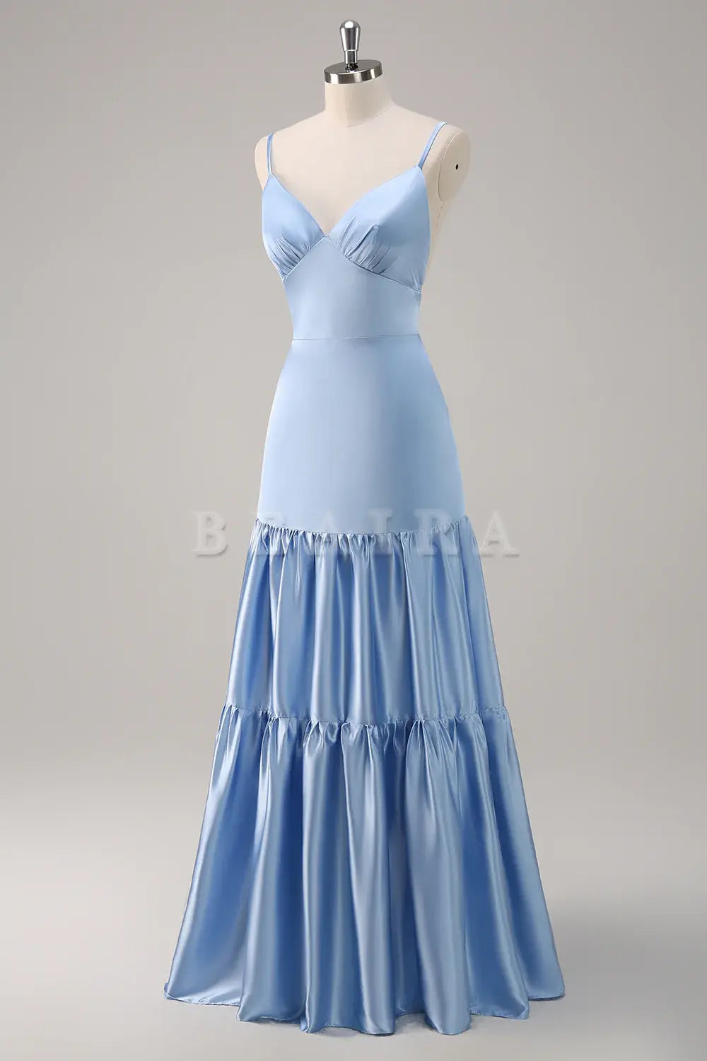 Beaira Sky Blue A Line V Neck Spaghetti Straps Ruffle Satin Bridesmaid Dress Bridesmaid dress shop