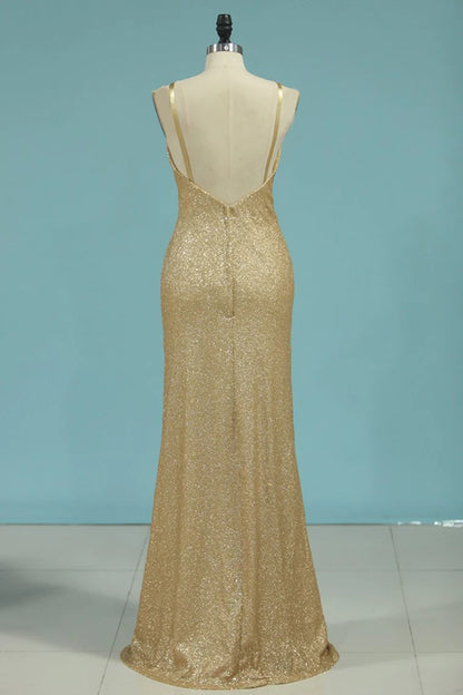 Spaghetti Straps Open Back Sequins Party Dresses Mermaid