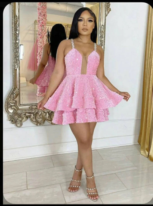 Spaghetti Straps Sequin Cocktail Dresses A Line Short/Mini Homecoming Dresses