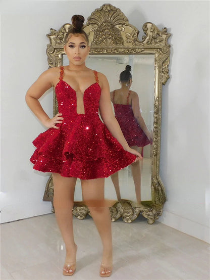Spaghetti Straps Sequin Cocktail Dresses A Line Short/Mini Homecoming Dresses