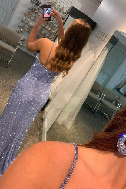 Sequin Sexy Mermaid Side Slit Popular Cheap Prom Dresses Evening Dress