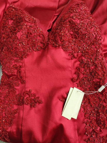 V Neck Satin Prom Dresses Lace Criss Cross Mermaid Evening Dresses