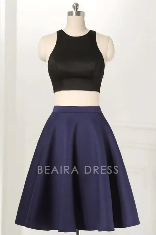Beaira Straight Two Piece Sleeveless Knee-Length Black Homecoming Dress formal wear dresses