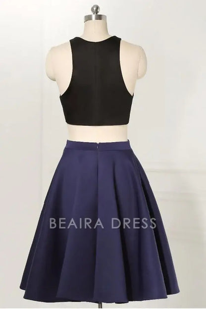 Beaira Straight Two Piece Sleeveless Knee-Length Black Homecoming Dress formal wear dresses