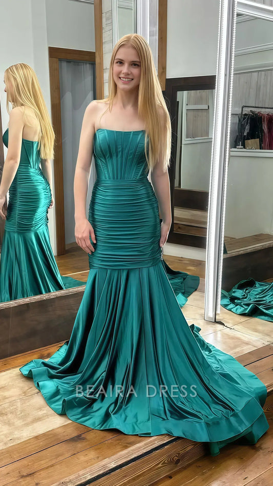 Beaira Elegant Strapless Mermaid Sleeveless Prom Dresses formal wear dresses