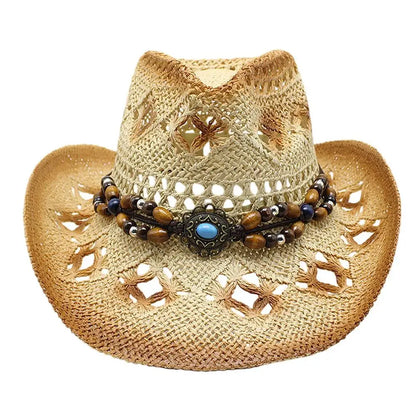 Beaira Straw Cowgirl Hat Unisex Beach Hat Cow Boy Hat With Hat Band For Men Women Breathable Lightweight Sun Protection