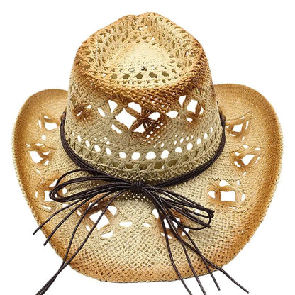Beaira Straw Cowgirl Hat Unisex Beach Hat Cow Boy Hat With Hat Band For Men Women Breathable Lightweight Sun Protection
