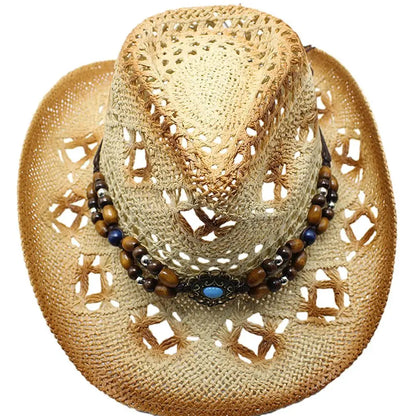 Beaira Straw Cowgirl Hat Unisex Beach Hat Cow Boy Hat With Hat Band For Men Women Breathable Lightweight Sun Protection