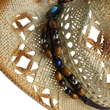 Beaira Straw Cowgirl Hat Unisex Beach Hat Cow Boy Hat With Hat Band For Men Women Breathable Lightweight Sun Protection
