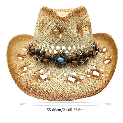 Beaira Straw Cowgirl Hat Unisex Beach Hat Cow Boy Hat With Hat Band For Men Women Breathable Lightweight Sun Protection