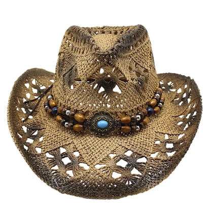 Beaira Straw Cowgirl Hat Unisex Beach Hat Cow Boy Hat With Hat Band For Men Women Breathable Lightweight Sun Protection