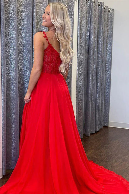 Sweetheart A Line Sweep Train Prom Dresses Tulle With Slit