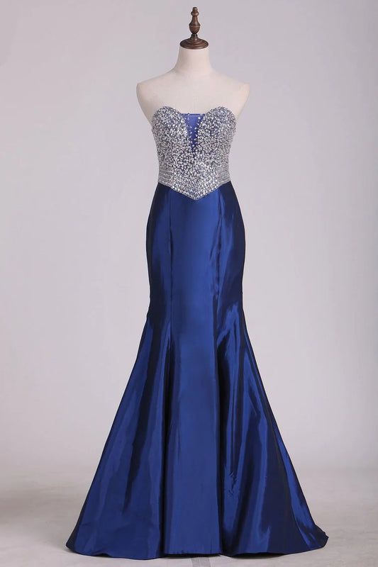 Sweetheart Beaded Bodice Mermaid Taffeta Party Dresses Floor Length