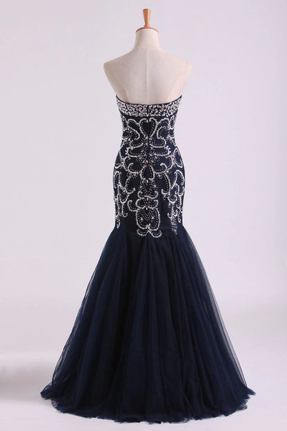 Sweetheart Party Dresses Mermaid Tulle With Beading