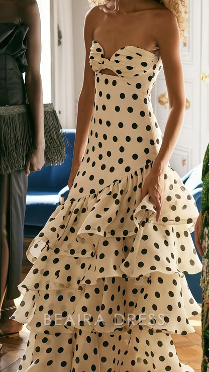Beaira Elegant Sweetheart Dots Ruffle Chiffon Prom Dress formal wear dresses
