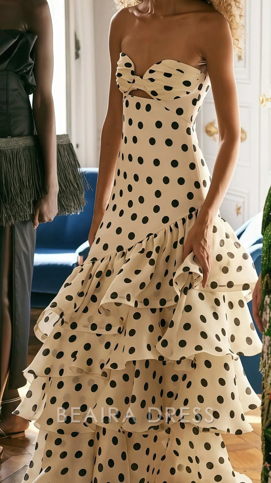 Beaira Elegant Sweetheart Dots Ruffle Chiffon Prom Dress formal wear dresses
