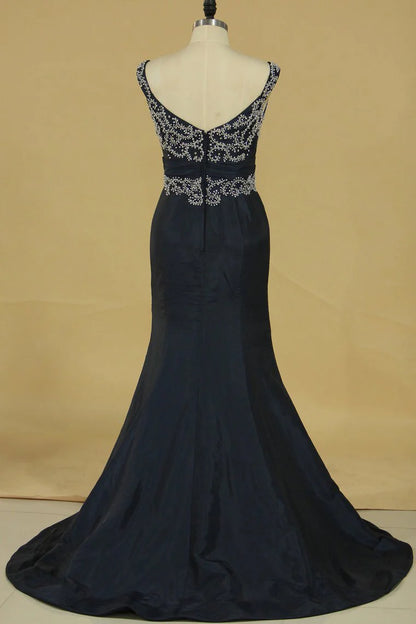 Taffeta Straps Mermaid Sweep Train Plus Size Party Dresses