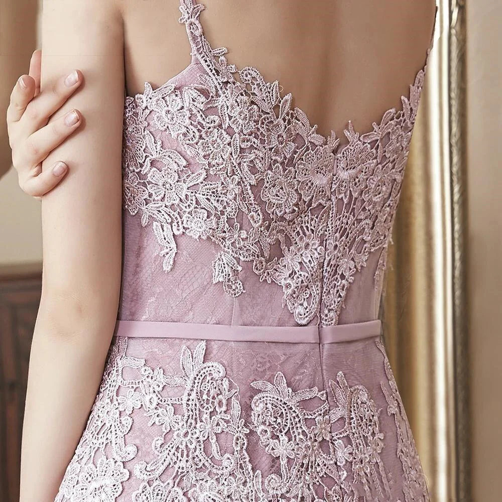 Trumpet/Mermaid Sleeveless Spaghetti Straps Sweep/Brush Train Applique Lace Prom Dresses