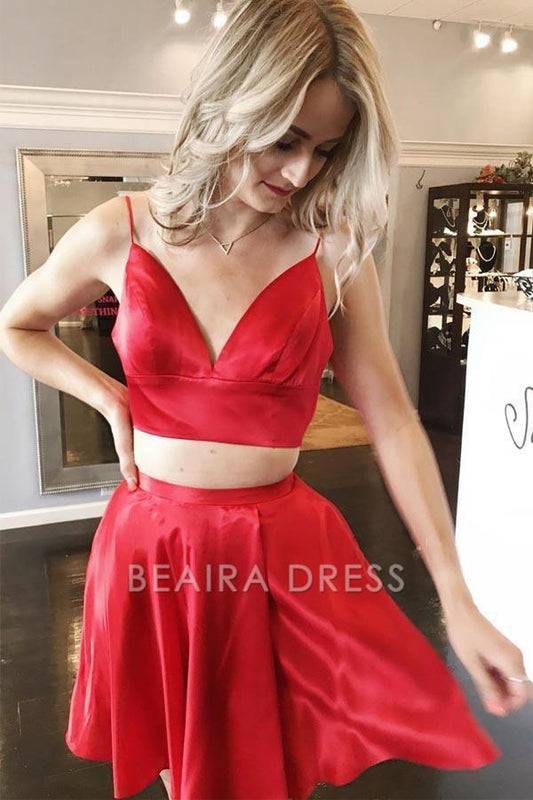 Beaira Two Piece Short Prom Dress Red Homecoming Dress with Tie Back formal wear dresses