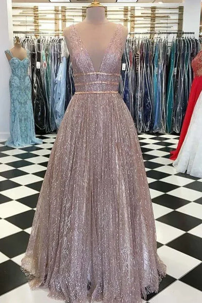 Unique Burgundy Sequins Tulle Prom Dress V Neck A Line Backless Prom Dresses