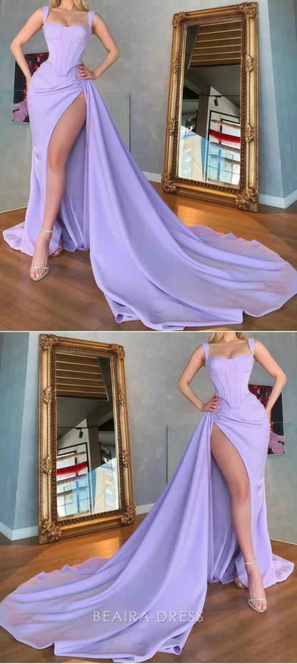 Beaira Elegant Unique Lilac Satin Mermaid Sexy Prom Dress Online Evening Formal Gown formal wear dresses