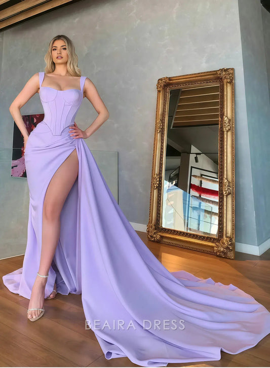 Beaira Elegant Unique Lilac Satin Mermaid Sexy Prom Dress Online Evening Formal Gown formal wear dresses