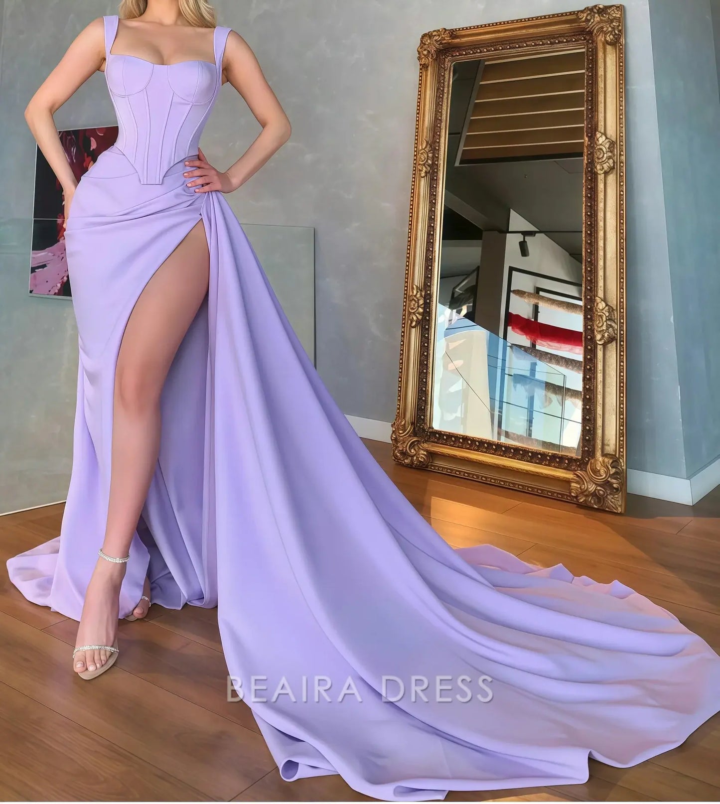 Beaira Elegant Unique Lilac Satin Mermaid Sexy Prom Dress Online Evening Formal Gown formal wear dresses