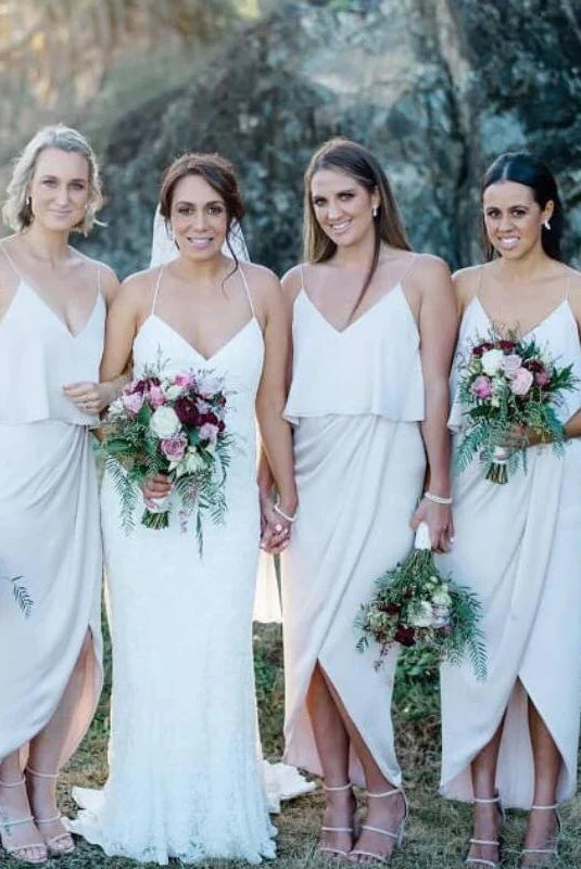 V Neck With Split Sheath Minimalist Bridesmaid Dresses