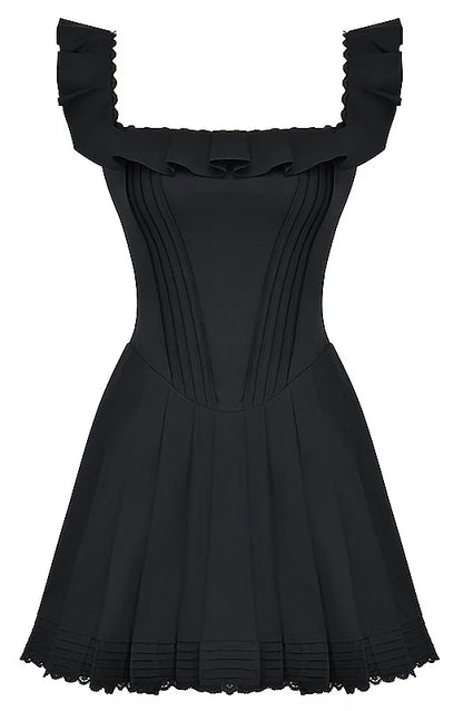 Beaira Vintage A line Straps Layered Lace Mini Dresses Black Homecoming Dress 16th Birthday Dresses