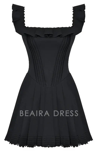 Beaira Vintage A line Straps Layered Lace Mini Dresses Black Homecoming Dress 16th Birthday Dresses