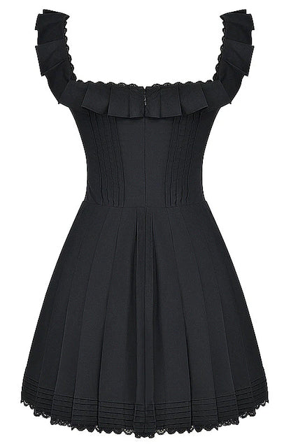 Beaira Vintage A line Straps Layered Lace Mini Dresses Black Homecoming Dress 16th Birthday Dresses