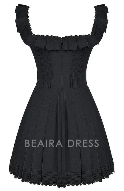 Beaira Vintage A line Straps Layered Lace Mini Dresses Black Homecoming Dress 16th Birthday Dresses