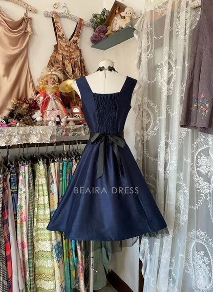 Beaira Vintage Fashion A Line Navy Blue Short Length Homecoing Birthday Dress Prom Dresses