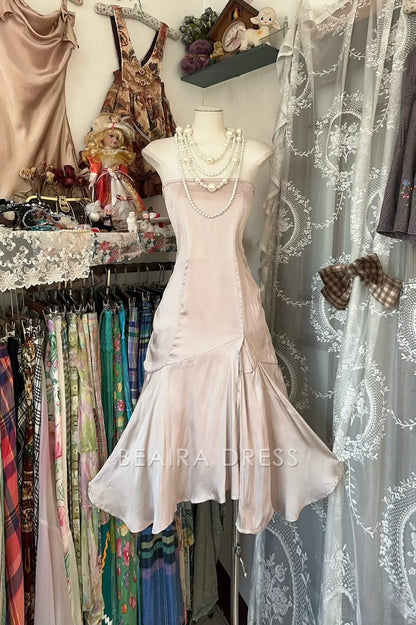 Beaira Vintage Fashion Mermaid Strapless Short Length Homecoing Birthday Dress Cocktail Dresses