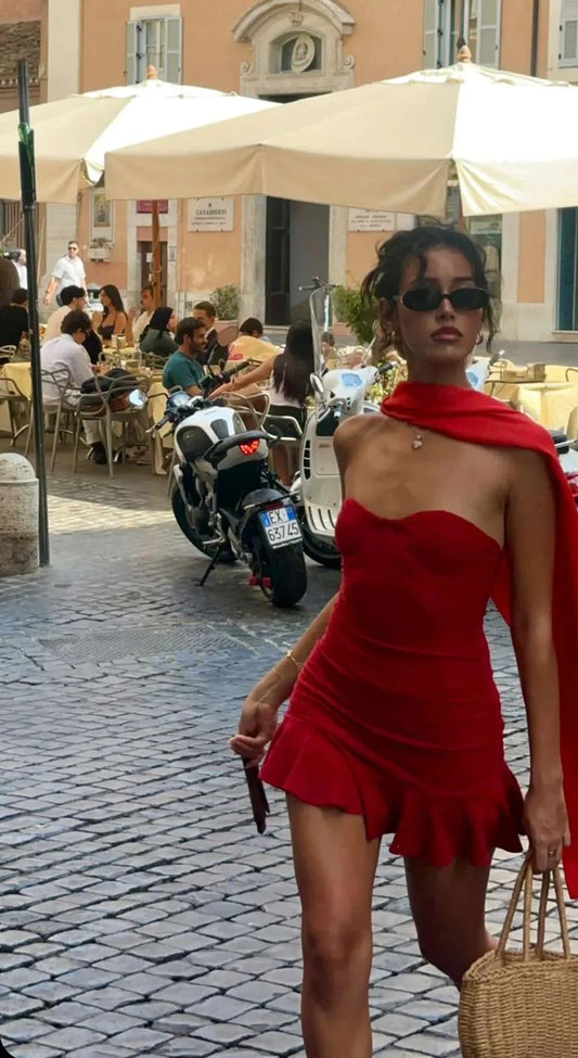 Beaira Vintage Sheath Strapless Red Mini Dresses Homecoming Dress 16th Birthday Dresses