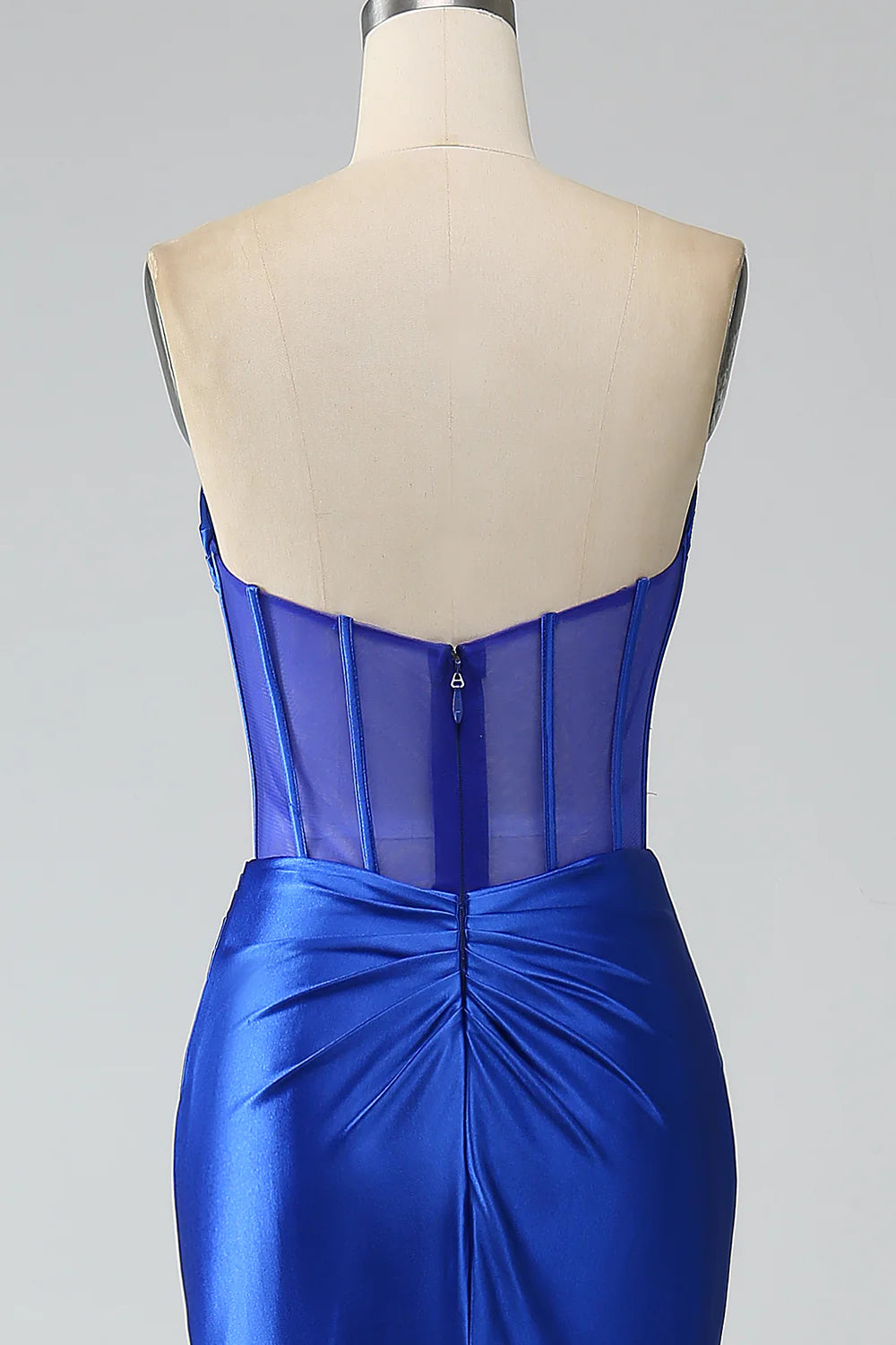 Beaira Royal Blue Mermaid Strapless Pleated Corset Long Prom Dress with Slit
