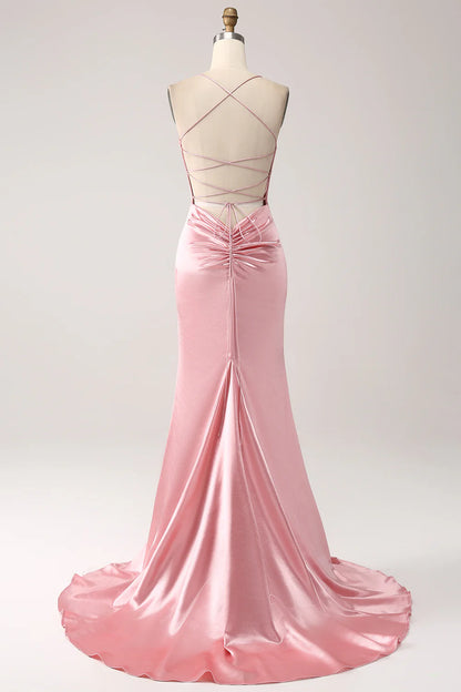 Beaira Blush Mermaid Spaghetti Straps Long Prom Dress