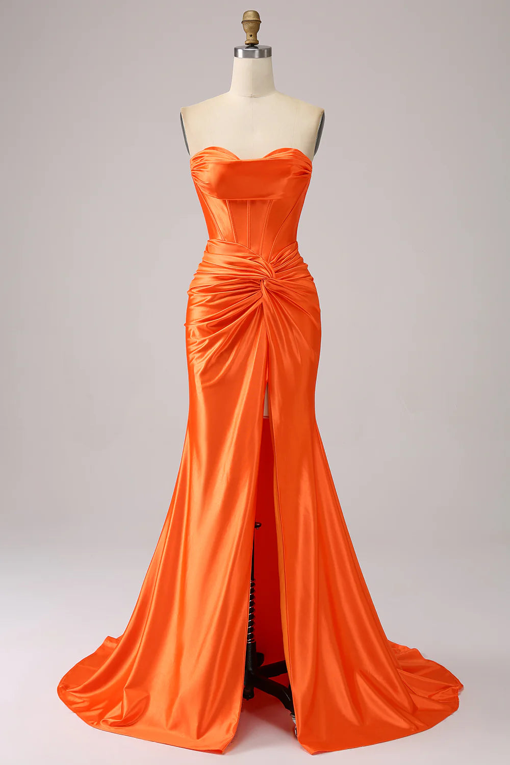 Beaira Orange Mermaid Sweetheart Corset Long Sparkly Prom Dress with Slit
