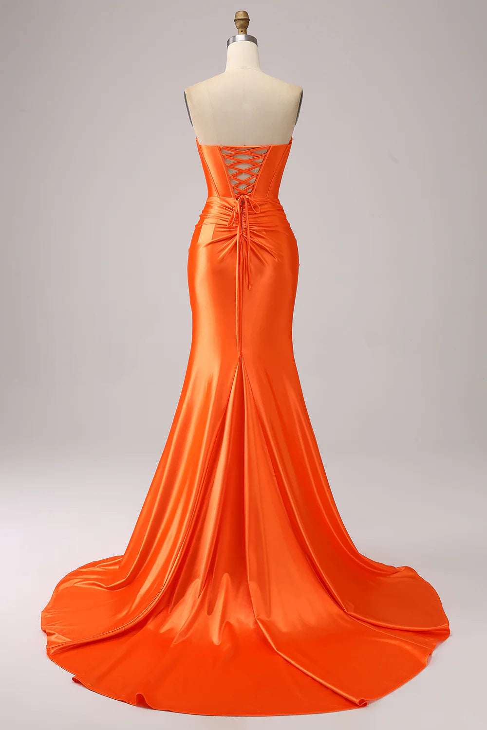Beaira Orange Mermaid Sweetheart Corset Long Sparkly Prom Dress with Slit