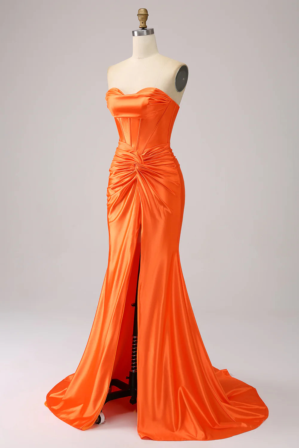Beaira Orange Mermaid Sweetheart Corset Long Sparkly Prom Dress with Slit