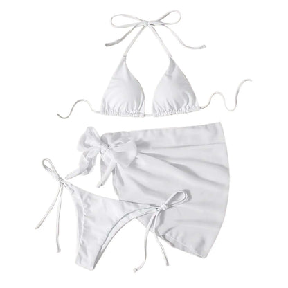 Beaira White Print Push Up Swimsuits Women Push Up Bikinis Set 3 Piece 2024 Mujer Swimwear Mesh Skirts Kontted Bathing Suit Beachwear