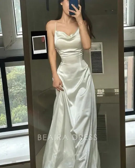 Beaira Elegant White Satin Bodycon Prom Dresses formal wear dresses