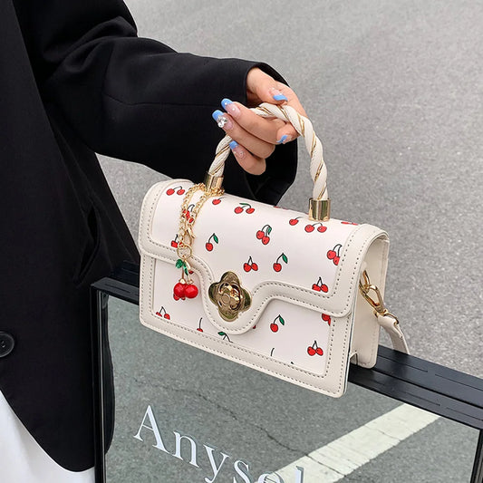 Beaira Women Cherry Square Chain Bag Adjustable Strap Sweet Cherry Crossbody Bag Versatile Fashion Small Satchel Bag Ladies Outdoor Bag